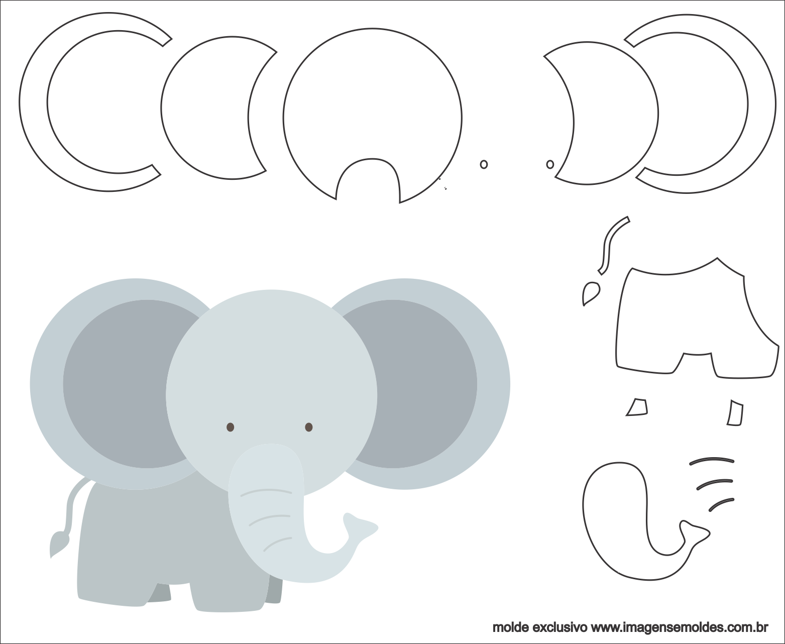 Molde de Elefante para EVA - Feltro e Artesanato 2