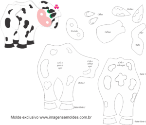 Molde de Vaca Para Feltro - EVA e Artesanatos, Felt Cow Mold - EVA and Crafts, Molde de vaca de fieltro - EVA y manualidades, Filz Kuhform - EVA und Kunsthandwerk