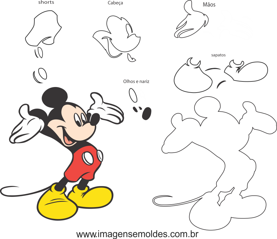 Molde do Mickey para Eva, Feltro e Artesanatos