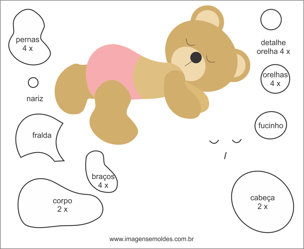 Molde de Ursinho para EVA Feltro e Artesanato 7, molde de oso de peluche, Teddybär Schimmel, teddy bear mold
