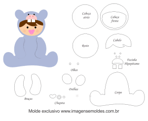 Molde de Animais Baby - Hipopótamo - para EVA, Feltro e Artesanato, Tierbabyform, Baby Animal Mold, Molde de Animais bebé