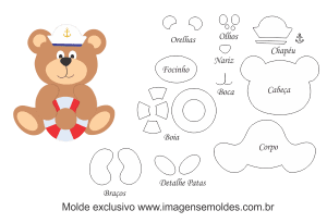 Molde de Marinheiro - Urso - para EVA, Feltro e Artesanato, oso marinero molde, bear sailor mold, Matrosenform zu tragen