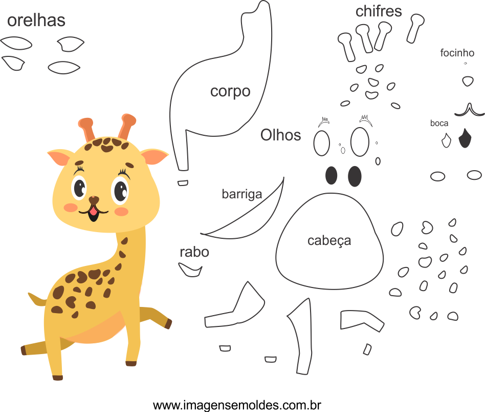 Molde de animal girafa 1 para Feltro, Eva e Artesanato, Giraffenform, giraffe mold, molde de jirafa