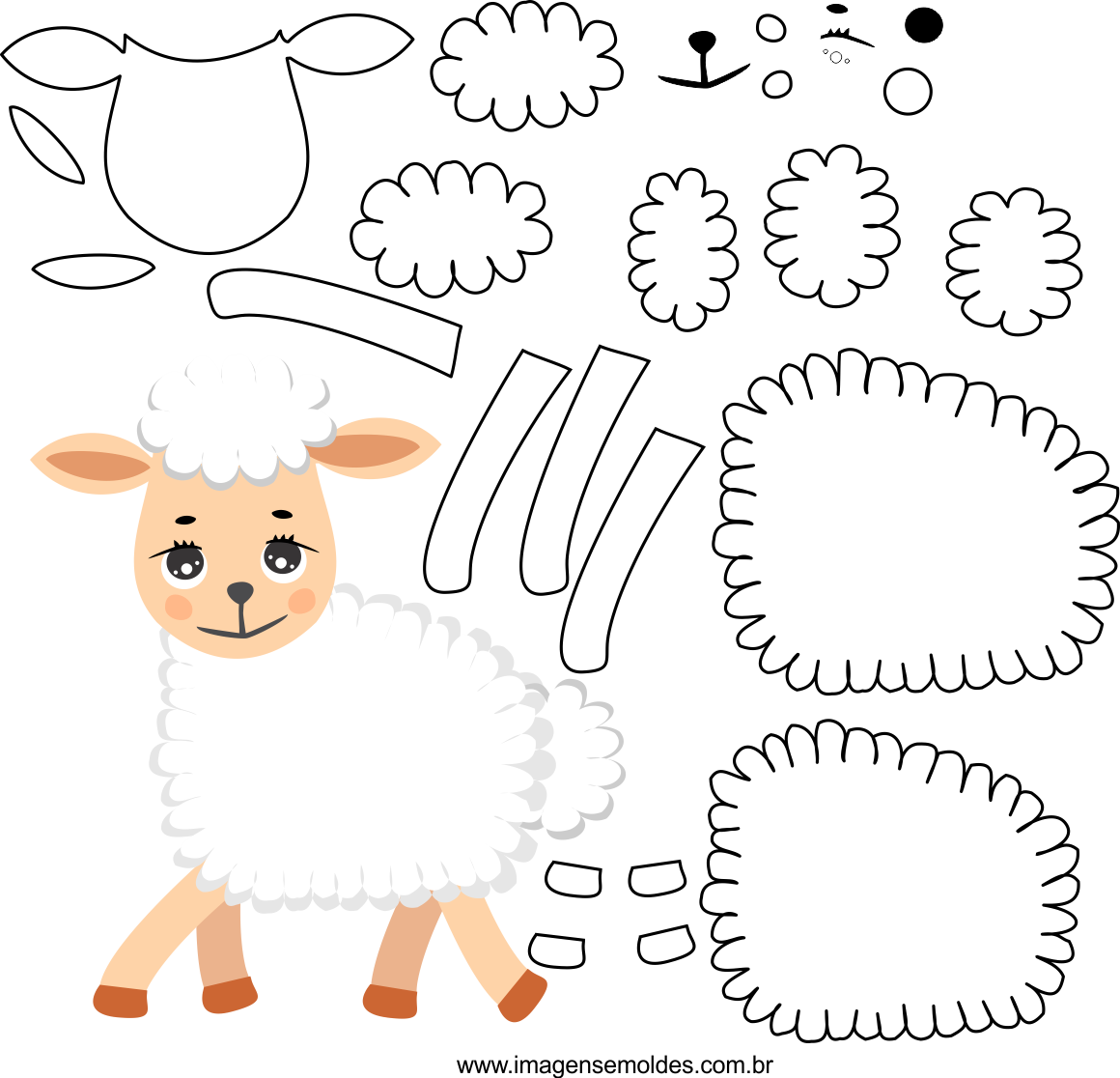 Molde de ovelha 1 para Eva, Feltro, e artesanato, Schafschimmel, sheep mold, molde de oveja