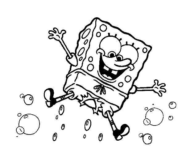 Desenho de Bob Esponja brincando bolhas de sabão para colorir