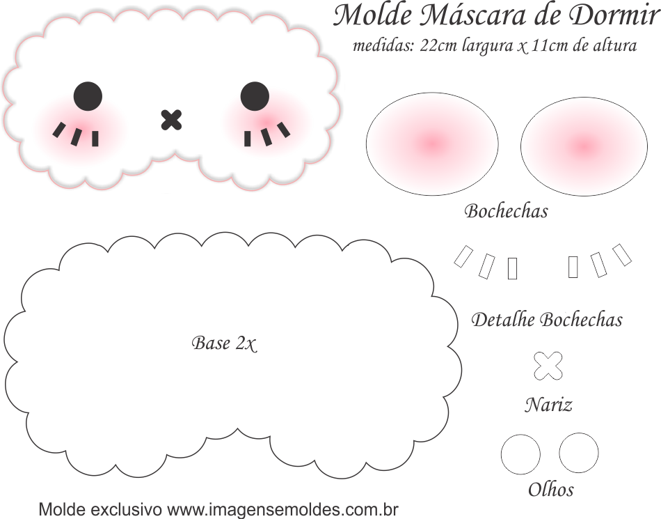 Molde Máscara de Dormir Gatinha Branca - Molde para EVA - Feltro e Artesanato