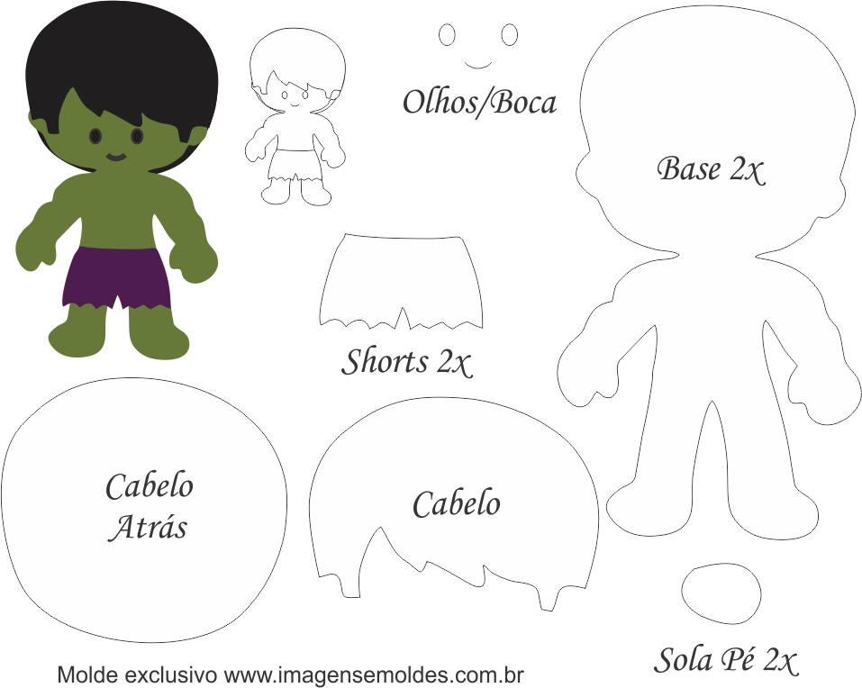 Molde Personagens Hulk - Molde para EVA - Feltro e Artesanato
