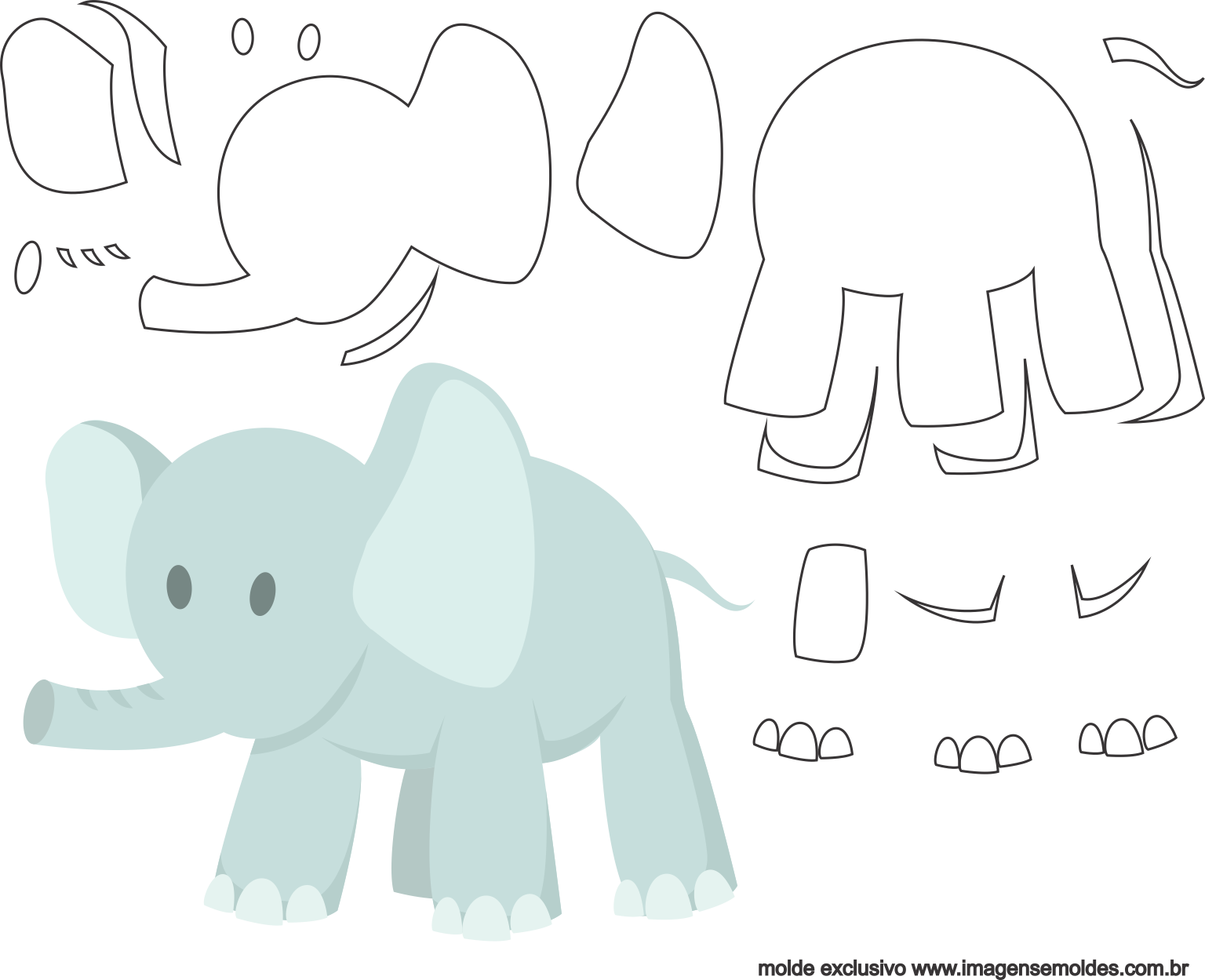 Molde de Elefante para EVA - Feltro e Artesanatos