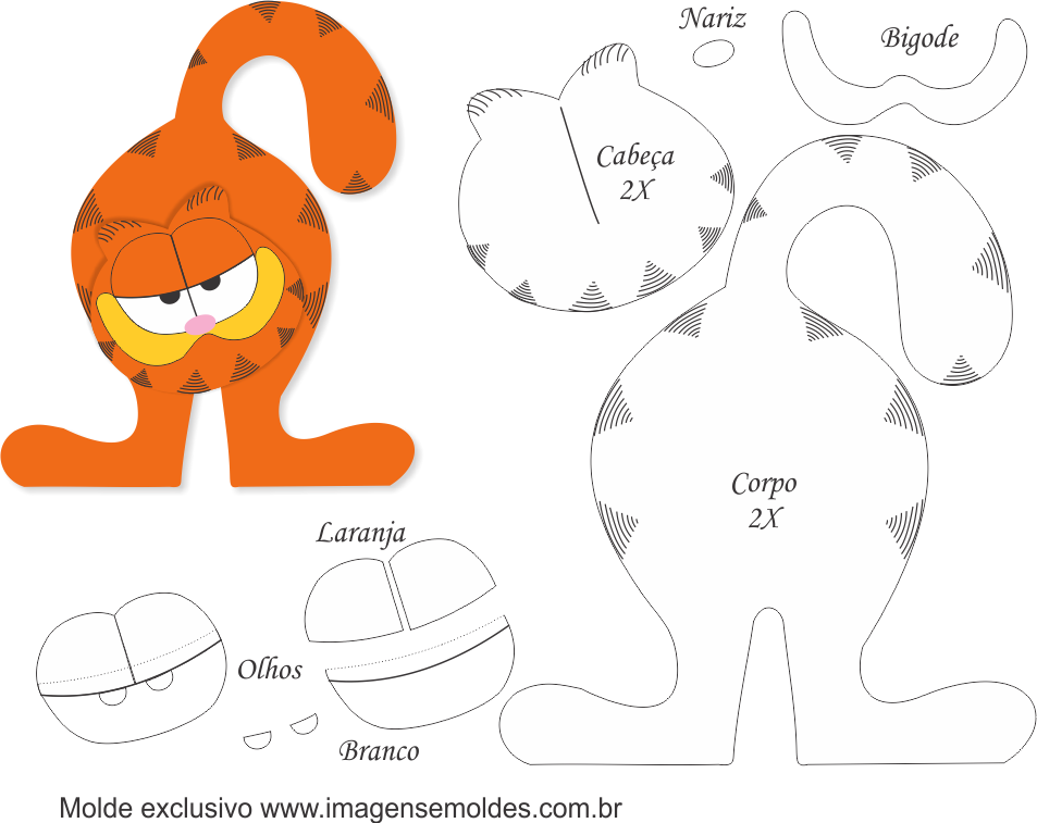 Molde de Garfield Porta Maçaneta para EVA - Feltro e Artesanato2