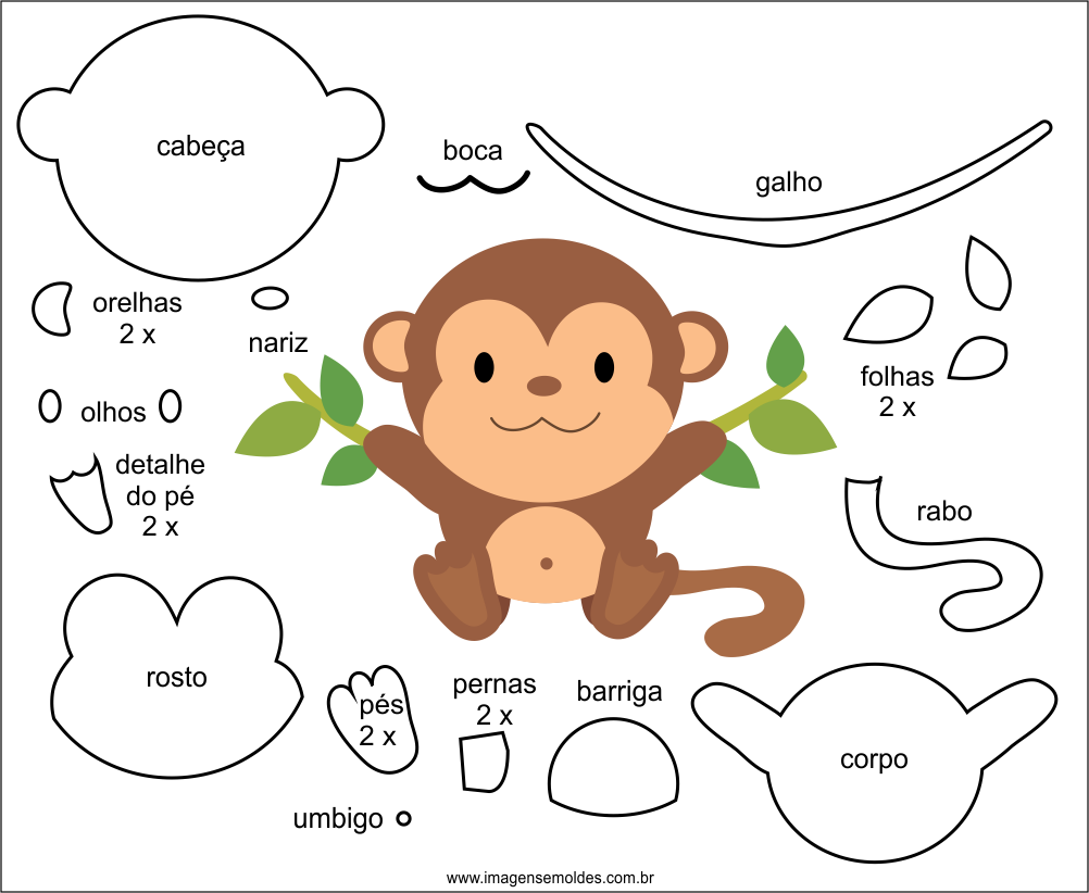 Molde de Macaco para EVA Feltro e Artesanato 2