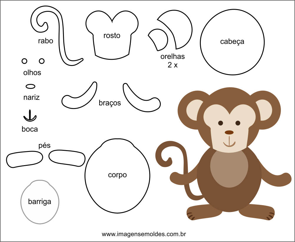 Molde de Macaco para EVA Feltro e Artesanato 4