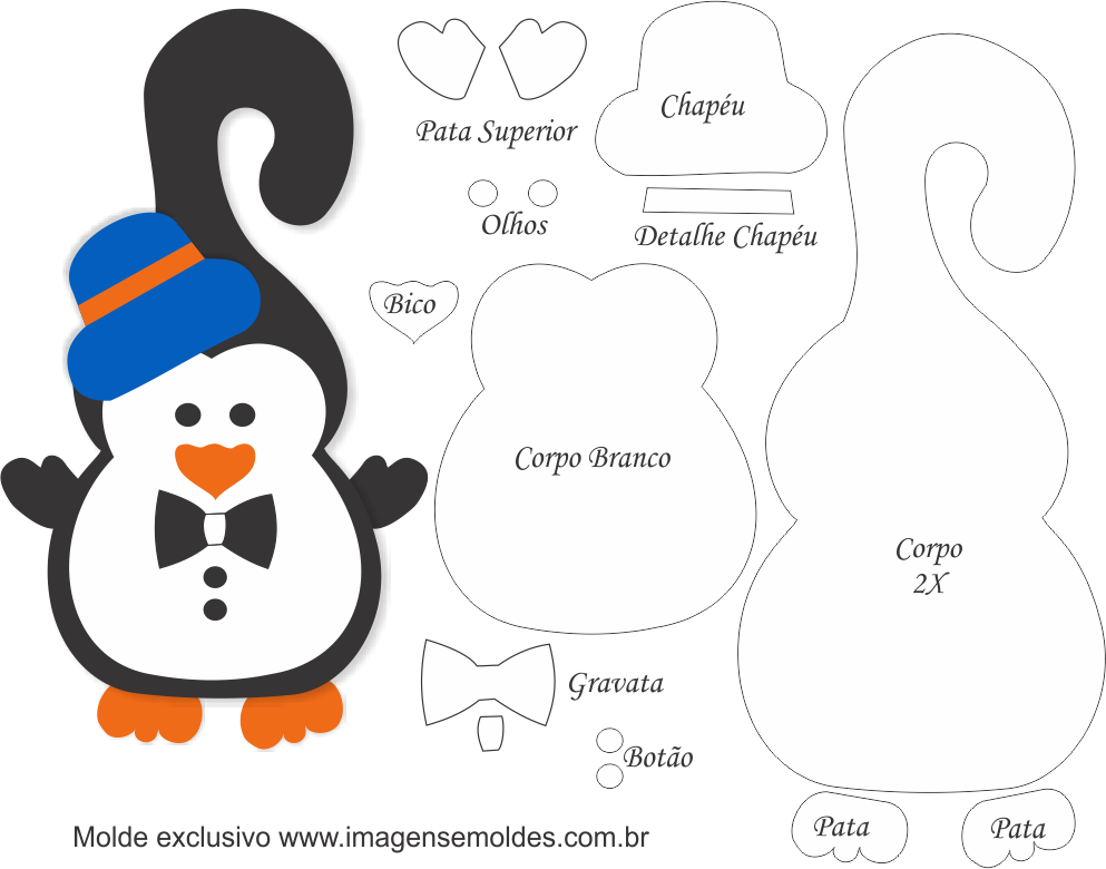 Molde de Pinguim Gravata Porta Maçaneta para EVA - Feltro e Artesanato