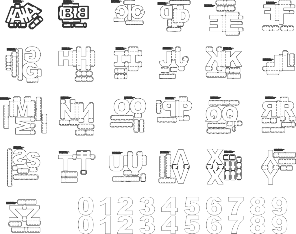 alfabeto 3d para silhouette imagens e moldes máquina de recorte