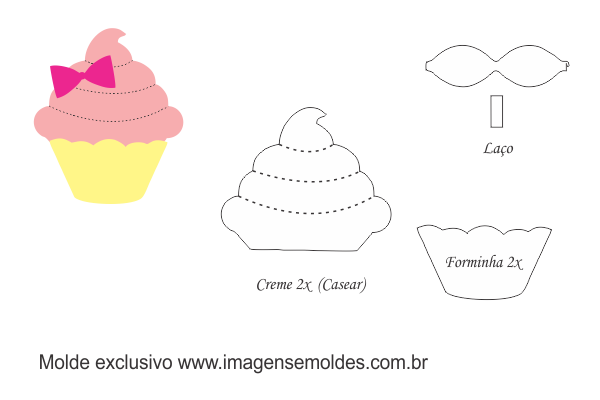 Molde Doces -Cupcake Laço - Molde para EVA - Feltro e Artesanato