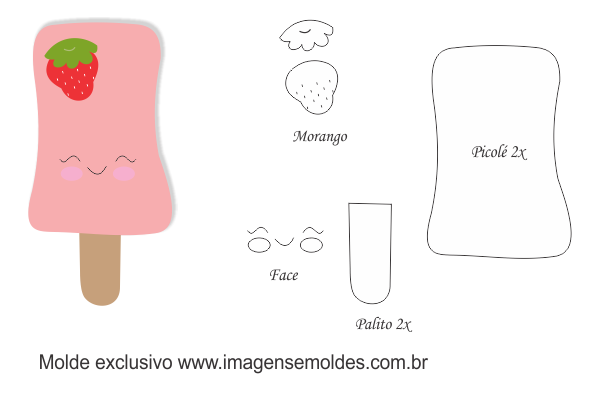 Molde Doces -Picolé Morango - Molde para EVA - Feltro e Artesanato