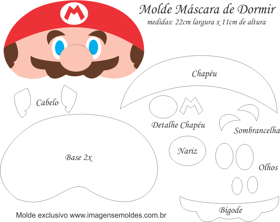 Molde Máscara de Dormir Mario Bros - Molde EVA e Feltro