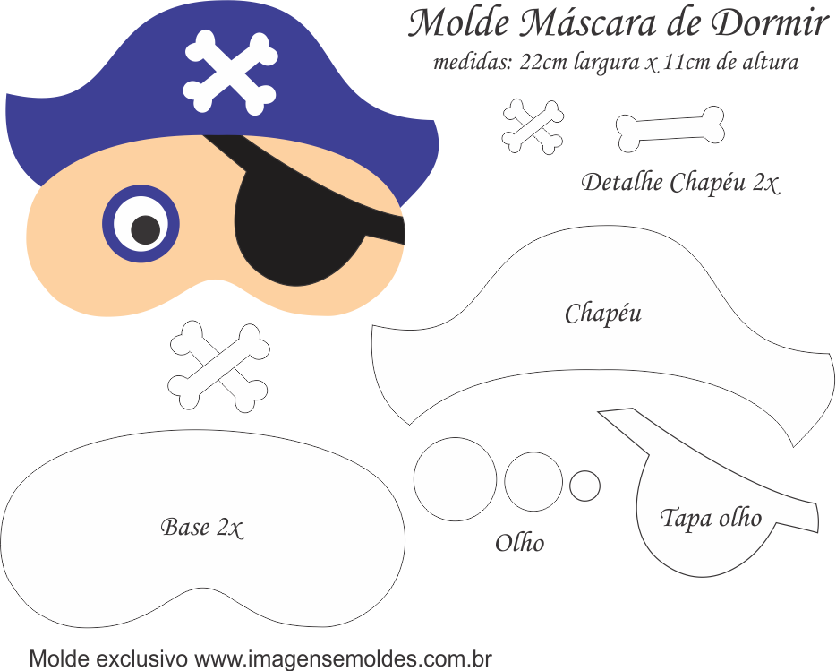 Molde Máscara de Dormir Pirata Azul - Molde para EVA - Feltro e Artesanato