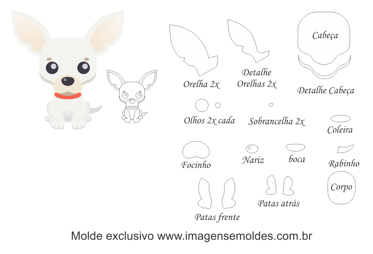 Molde Animais - Chihuahua Scrap - Moldes de EVA - Feltro e Artesanato