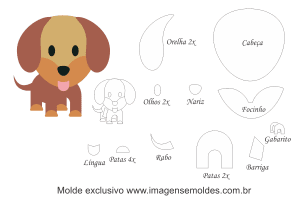 Molde Animais - Salsicha Scrap - Moldes de EVA - Feltro e Artesanato, dog mold, Hundeschimmel, molde de perro