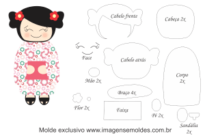 Molde Kokeshi - Floral - Moldes de EVA - Feltro e Artesanato, molde de muñeca japonesa, japanische Puppenform, japanese doll mold