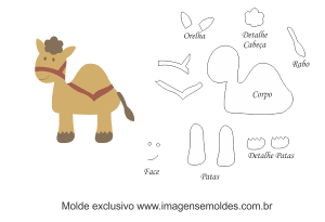 Molde de Bichinhos - Camelo - para EVA - Feltro e Artesanato, animal mold, Tierform, molde animal