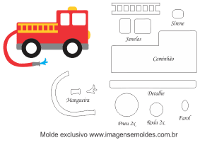Molde Transportes - Bombeiro - para EVA, Feltro e Artesanato, Feuerwehrmann Schimmel, firefighter mold, molde de bomber