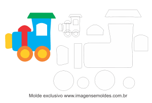 Molde Transportes - Trem 2 - para EVA, Feltro e Artesanato, Zug Schimmel, train mold, molde de tren, 