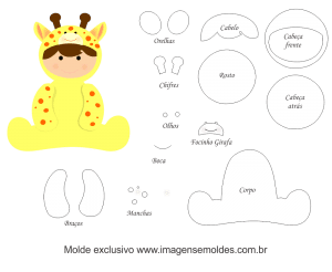 Molde de Animais Baby - Girafa - para EVA, Feltro e Artesanato, Tierbabyform, Baby Animal Mold, Molde de Animais bebé