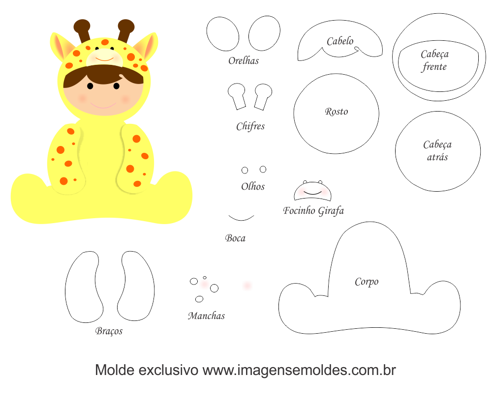 Molde de Animais Baby - Girafa - para EVA, Feltro e Artesanato