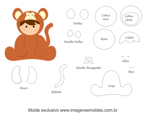Molde de Animais Baby - Macaco - para EVA, Feltro e Artesanato, Tierbabyform, Baby Animal Mold, Molde de Animais bebé