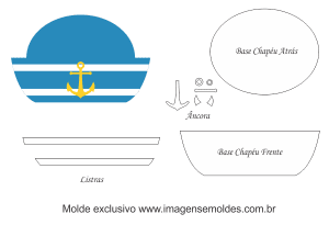 Molde de Marinheiro - Chapéu - para EVA, Feltro e Artesanato, Matrosenform, sailor mold, molde marinero