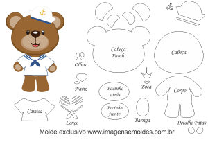 Molde de Marinheiro - Urso Marinheiro - para EVA, Feltro e Artesanato, oso marinero molde, bear sailor mold, Matrosenform zu tragen