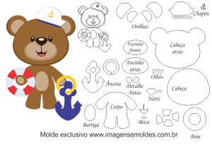Molde de Marinheiro - Urso em Pé - para EVA, Feltro e Artesanato, oso marinero molde, bear sailor mold, Matrosenform zu tragen