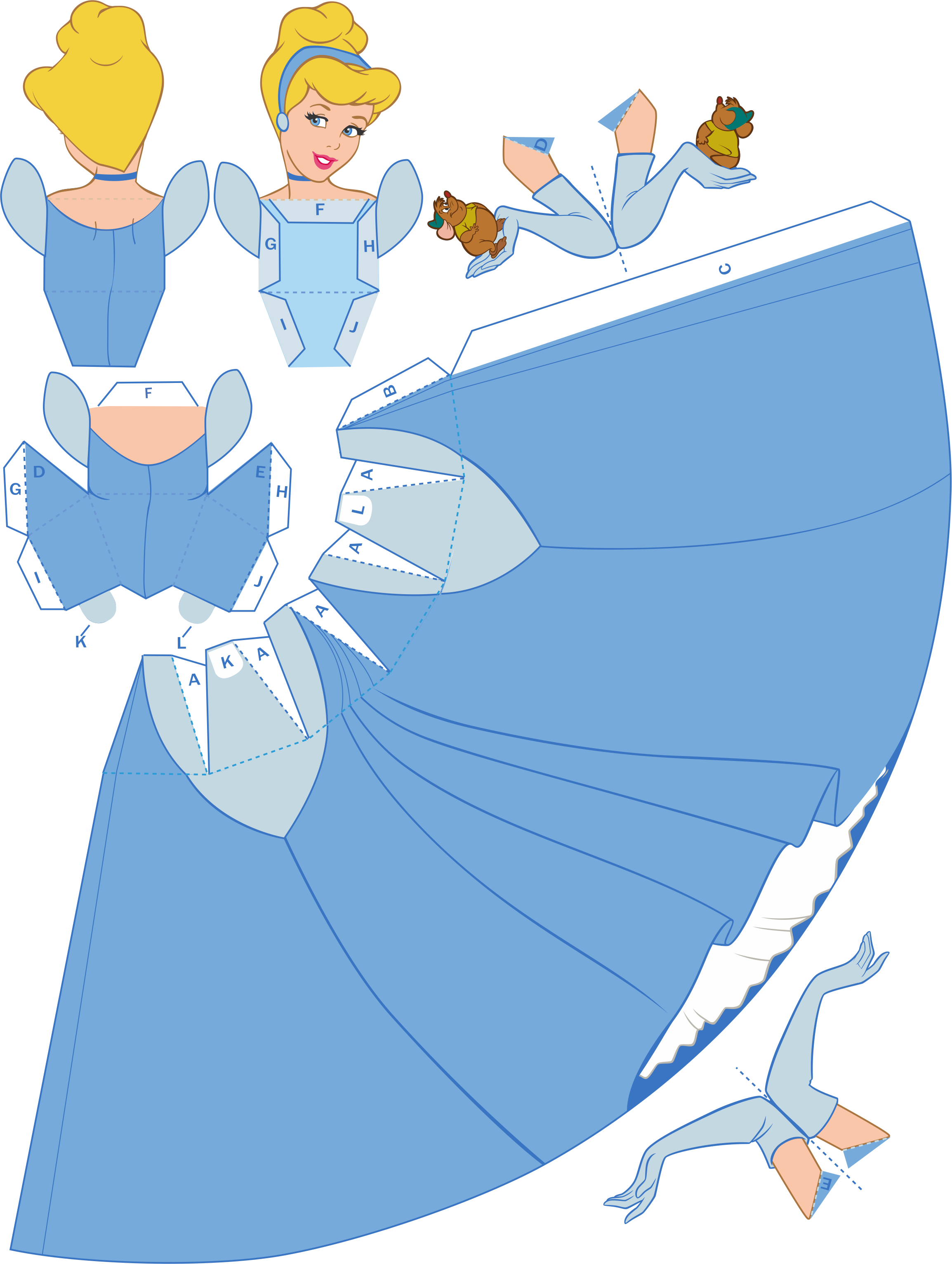 Molde Princesa Cinderela Paper Craft PNG