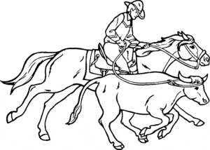 Desenho de Cowboy domando touro para colorir
