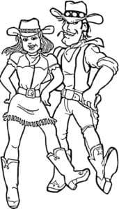 Desenho de Cowboy e cowgirl para colorir