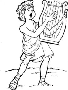 Desenho de Davi tocando harpa para colorir