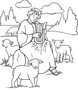 Desenho de Davi tocando harpa para colorir