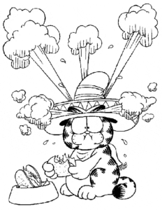 Desenho de Garfield com chapéu mexicano para colorir