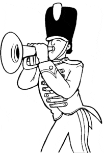 Desenho de Guarda britânica tocando trompeta para colorir