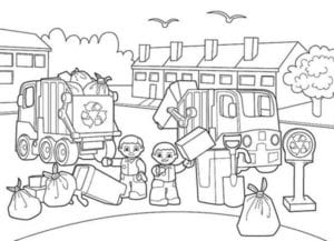 Desenho de Habitantes reciclando lixo para colorir