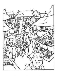 Desenho de Mercado medieval para colorir