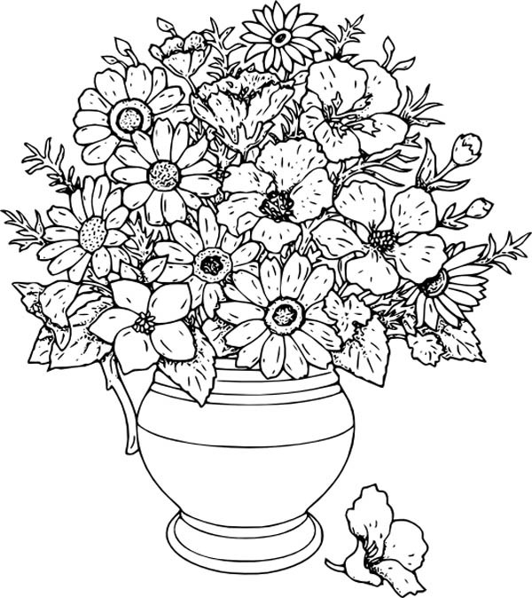 Vaso de Flor Para Colorir - Muitas Flores em Vasos Para Pintar