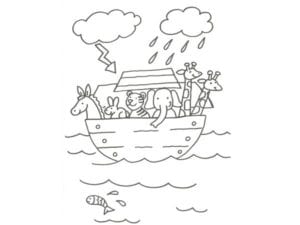 Desenho de Arca de Noé e o dilúvio para colorir