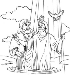 Desenho de Batismo de Jesus no rio para colorir