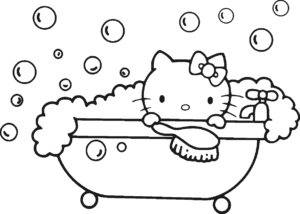 Desenho de Hello Kitty tomando banho para colorir