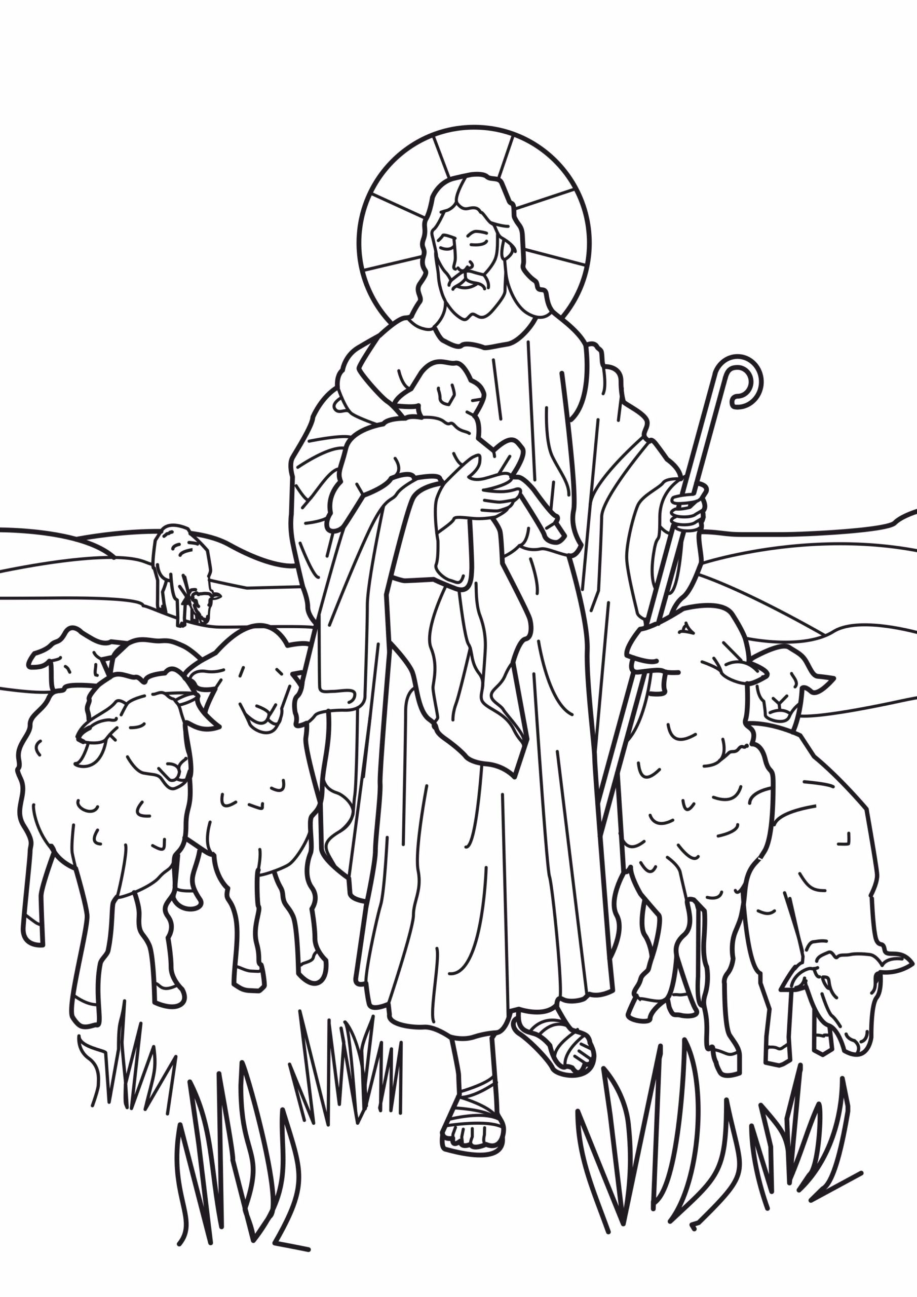 Desenho de Jesus bom pastor para colorir e imprimir