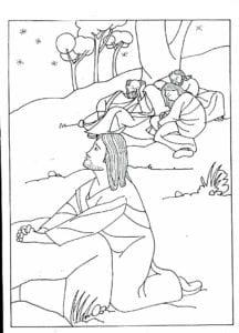 Desenho de Jesus orando no Horto das Oliveiras para colorir