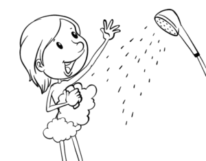 Desenho de Menina no chuveiro para colorir