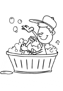 Desenho de Menino tomando banho para colorir